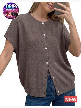 Wool Blend Oversized Short Sleeve Cardigan Lightweight Summer Sweater